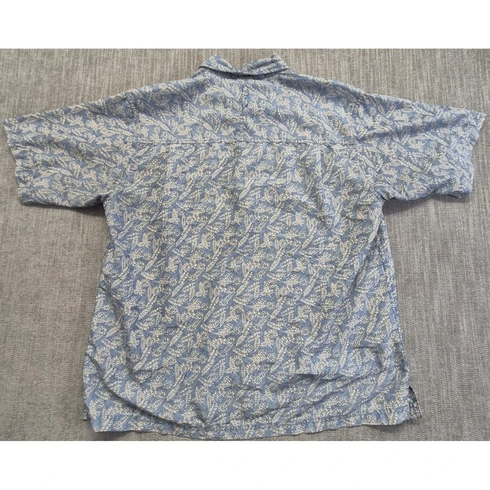 The North Face men's blue leaf print button up shirt LG short sleeves Zip pocket